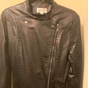 Lightweight Faux Leather Animal Print Moto Jacket